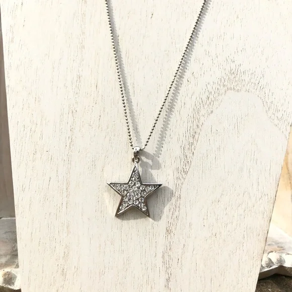 Silver Tone Star Necklace with Rhinestones - Picture 5 of 5